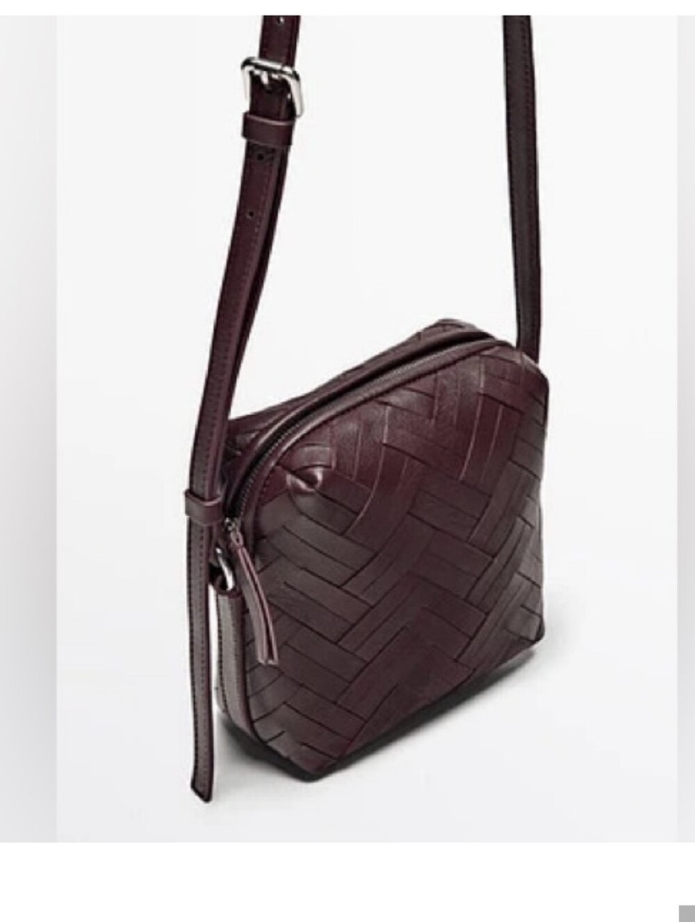 Massimo Dutti Leather Crossbody Bag Aubergine Color